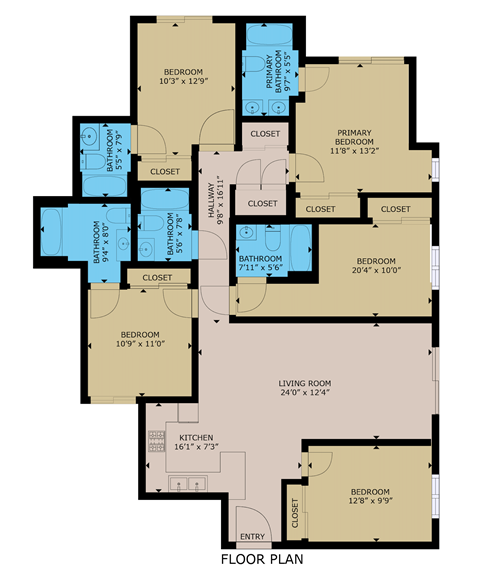 Floor plan for 5 beds, 5 baths, 1787 sqft